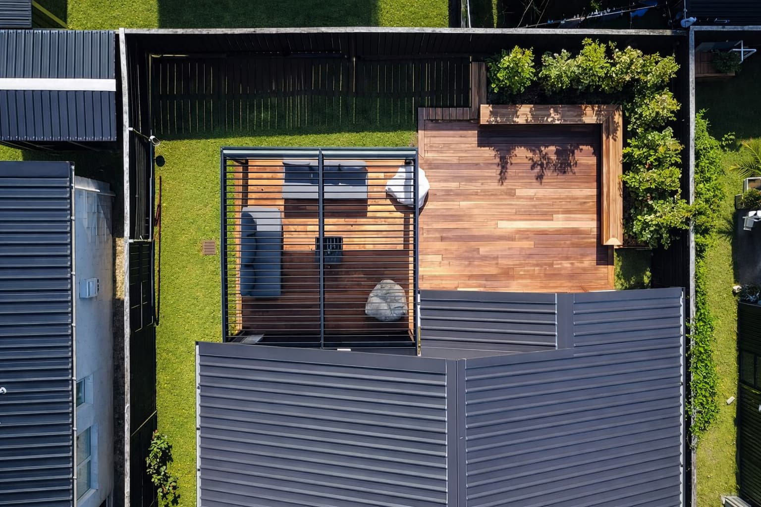 Aerial view of a finished Finer Builds extension — matched to the existing home from the air.